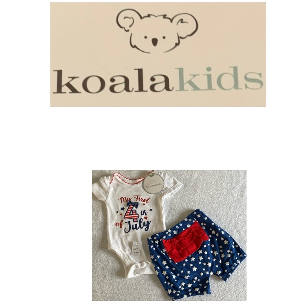 6/$20 Koala Kids 2-Piece "My First 4th of July" ruffle on bottoms NWT 0-3 Months